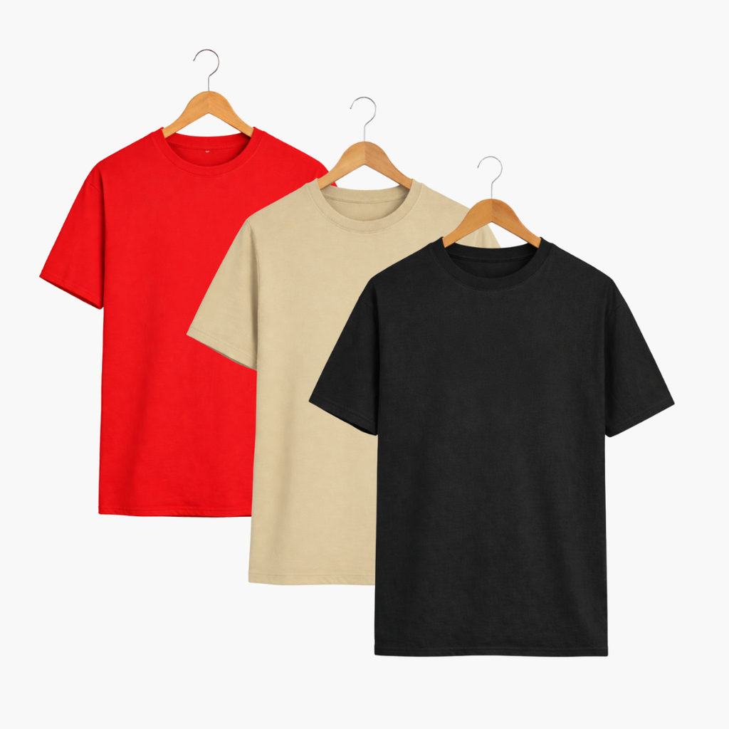 Slim Fit Plain T-Shirt – Pack of 3 | 200 GSM Cotton Blend