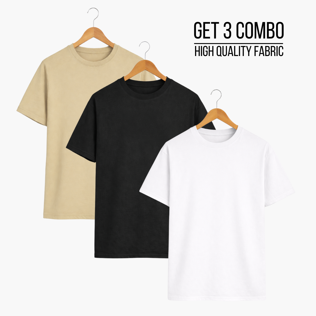 Slim Fit Plain T-Shirt – Pack of 3 | 200 GSM Cotton Blend | S–XXL